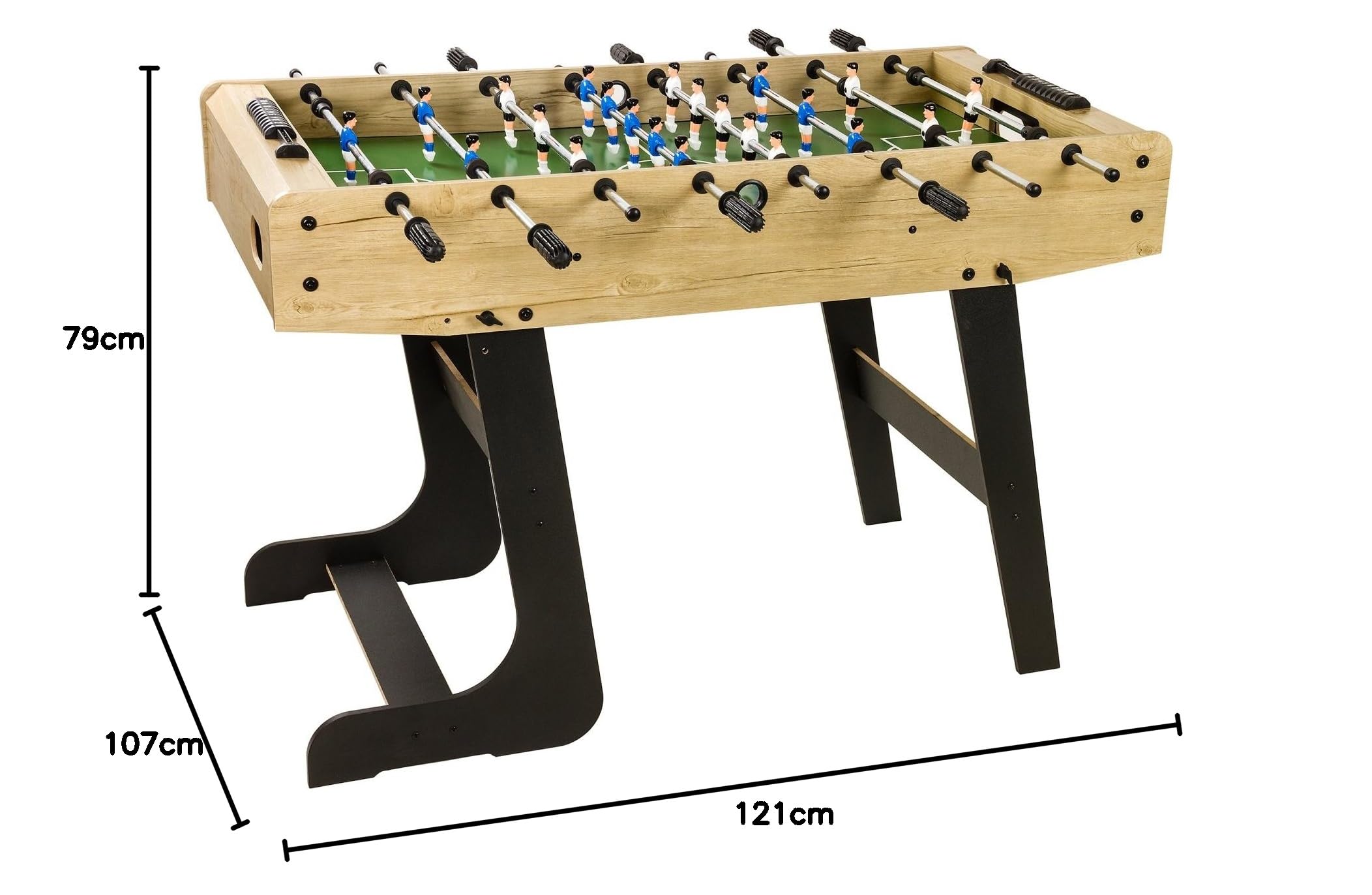 GAMES PLANET Tischfussball „Belfast“, klappbar, Farbvarianten: Schwarz/weiß/Holzdekor hell oder Dunkelbraun/Soccer, nahtlos hochgezogene Spielfeldecken, inkl. 2 Bälle, Kicker Kickertisch Tischkicker