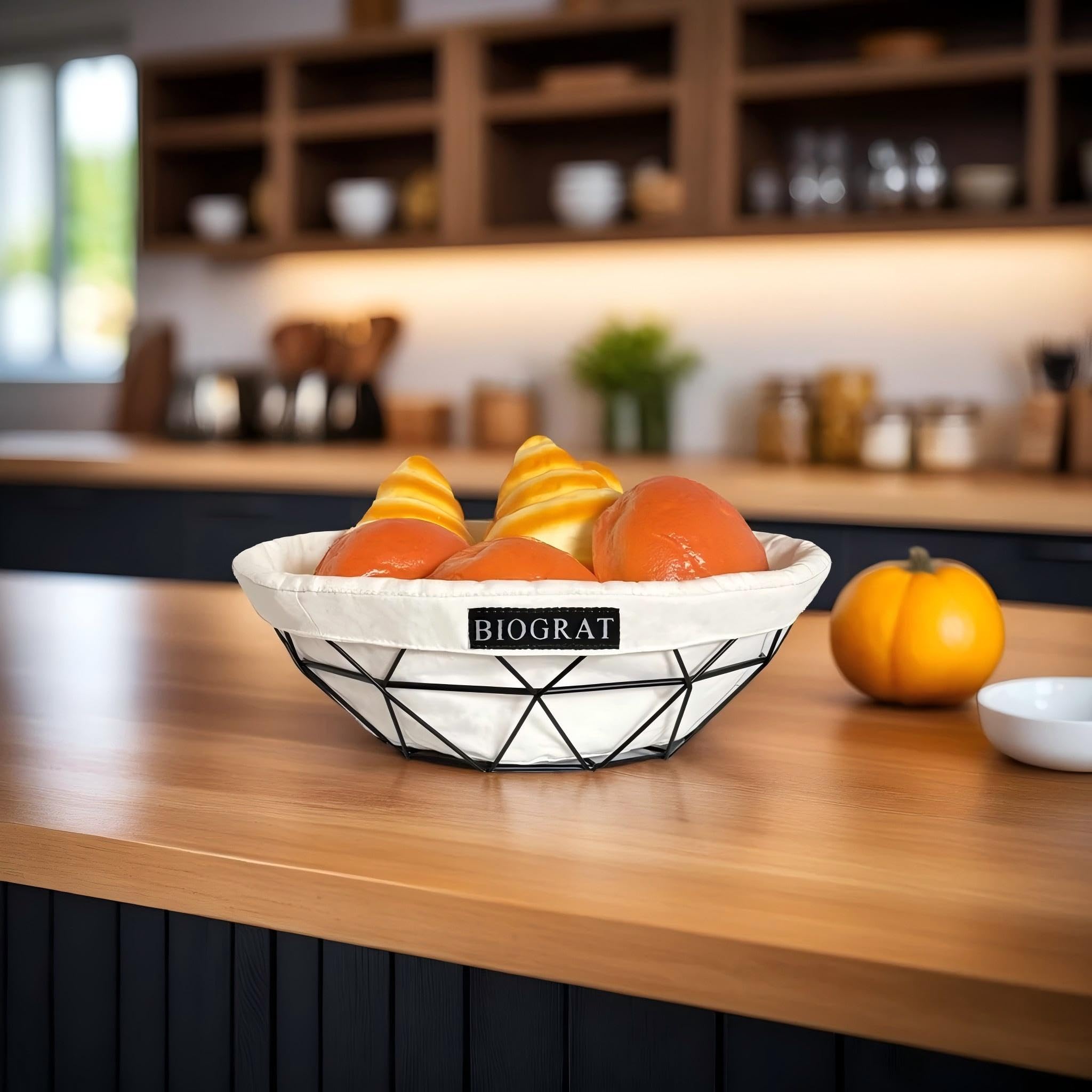 Cestino Pane da Tavola Moderno Design in Acciaio con Tessuto, Ø 26,5 cm Centrotavola Portafrutta Fruttiere del Ristorante e Cucine, 1 Pz