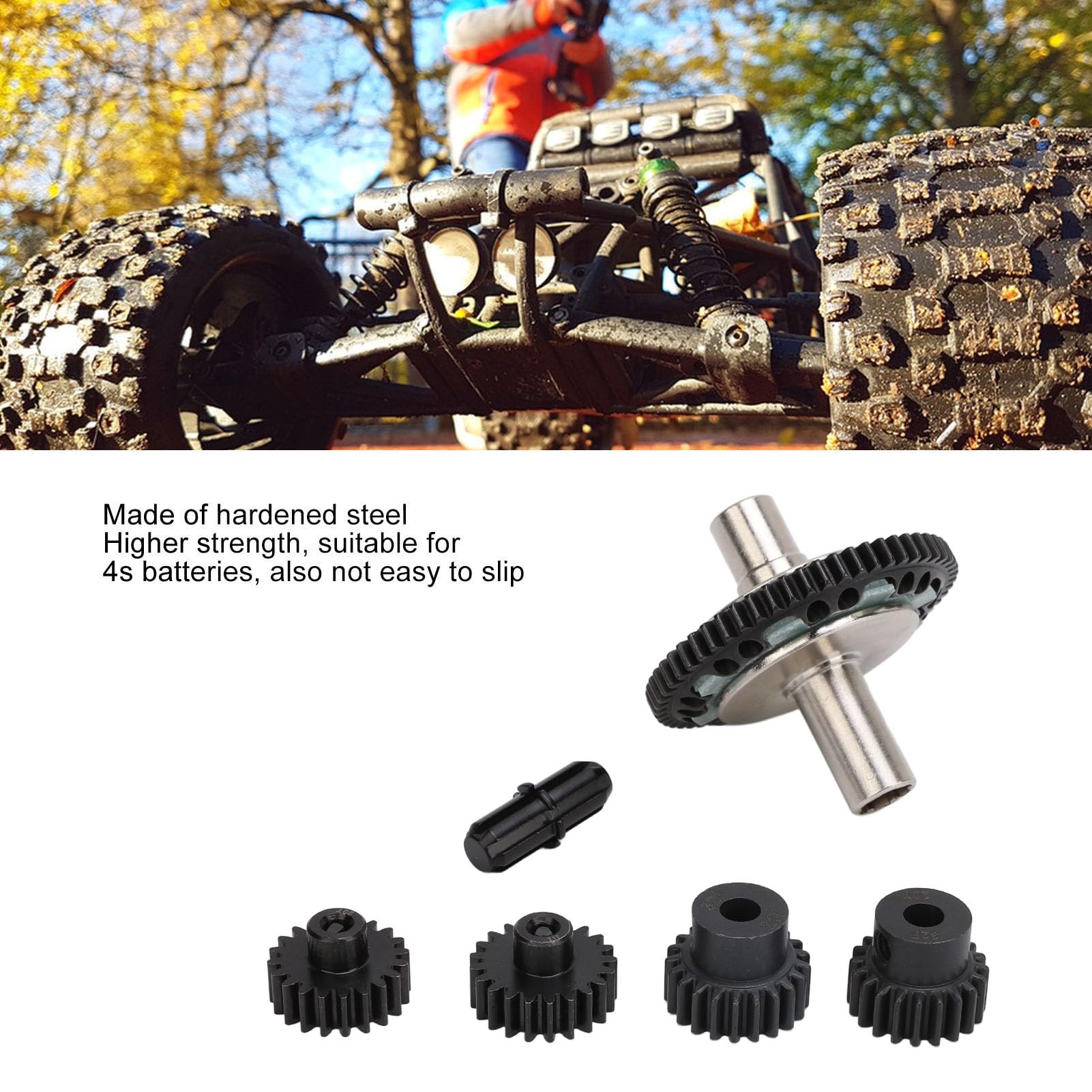 Juego de engranajes tipo zapatilla 57T ​​0.8mod, acero endurecido 20T 21T, engranaje de Motor teledirigido, eje de salida 1/10 1/8 4S RC Cars (Negra)