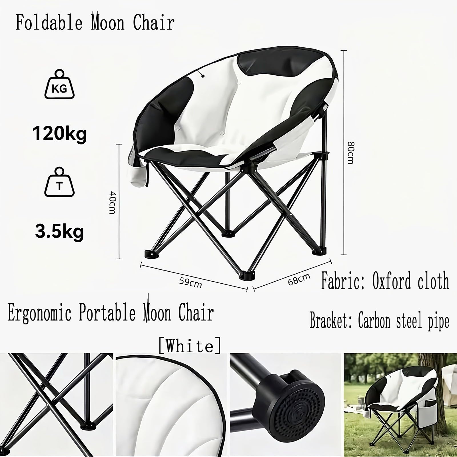Chaise de Camping Pliable Surdimensionnée Portable avec Porte Gobelets et Accoudoirs Cadre Stable pour Extérieur Intérieur Camping Pêche Couleur Noir Gris D