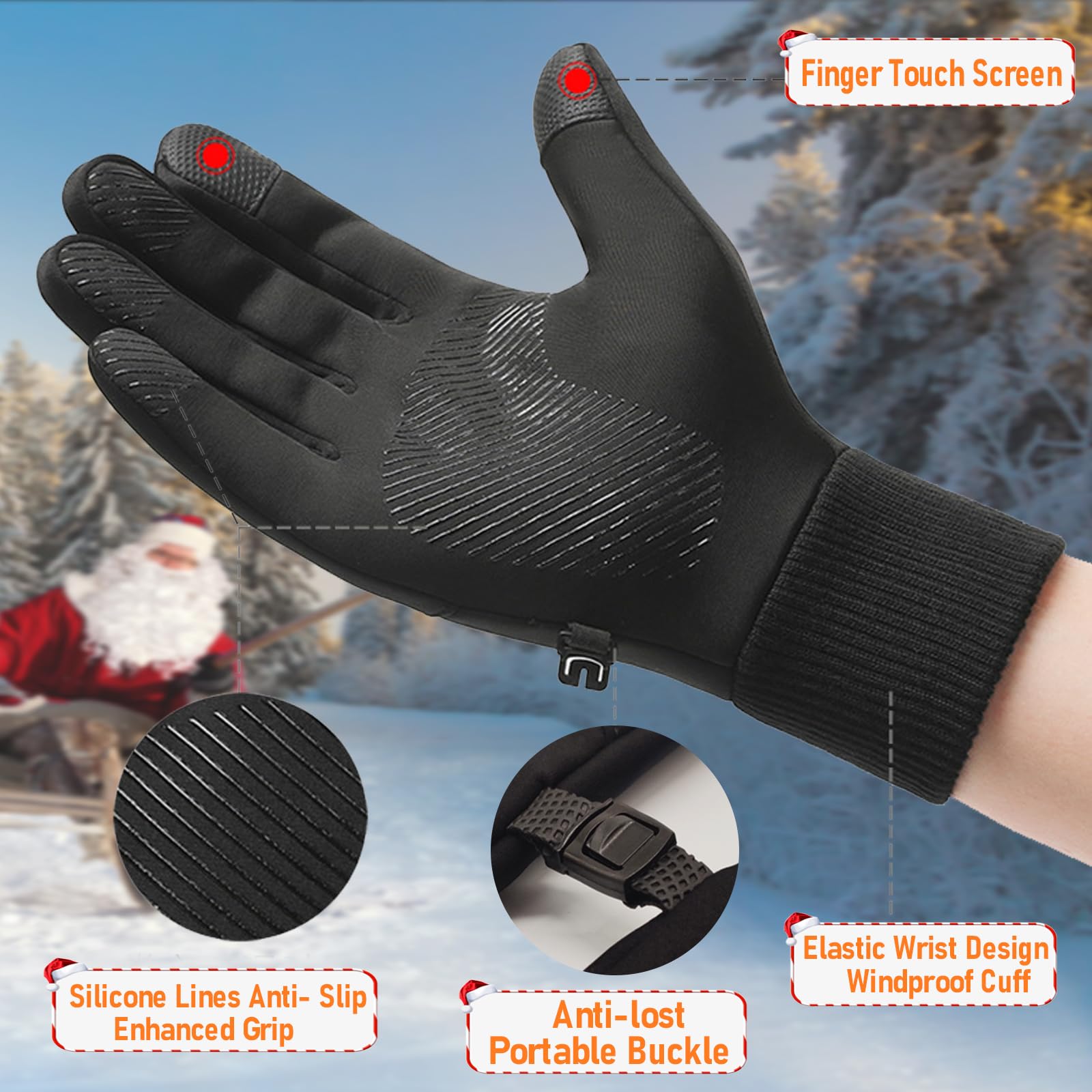 OHWHOA Guanti Invernali Antivento Termici Impermeabili per Uomo e Donna, Guanti da Caldi Sportivi con Touch Screen per Moto, Bici, Corsa, guida, Sci, Snowboard, Alpinismo