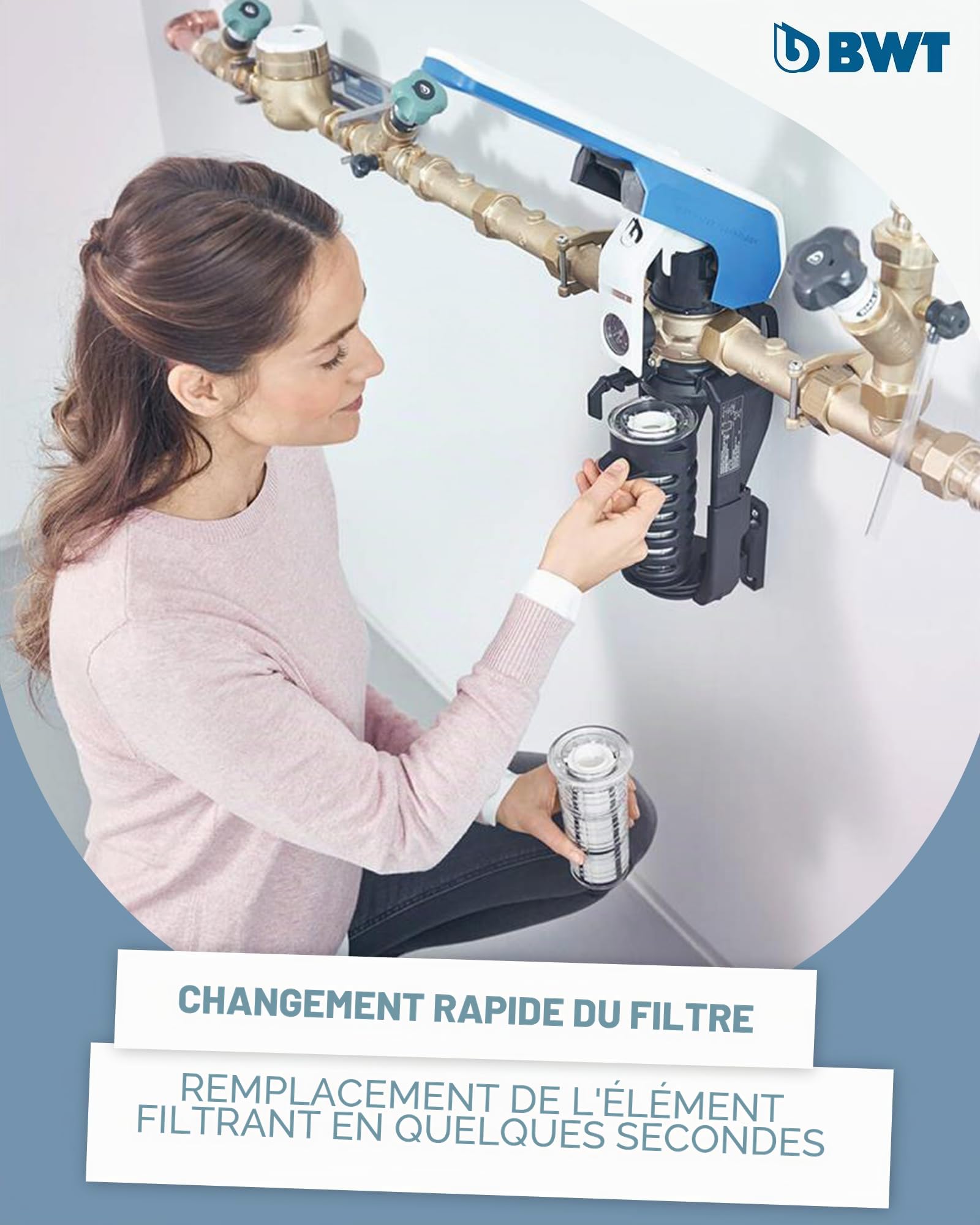 BWT E1 Hygienebox 820396 – Kit complet pour 1 an de durée de fonctionnement de votre station d'eau domestique préfiltre, comprend 1 tasse filtrante et 2 éléments filtrants