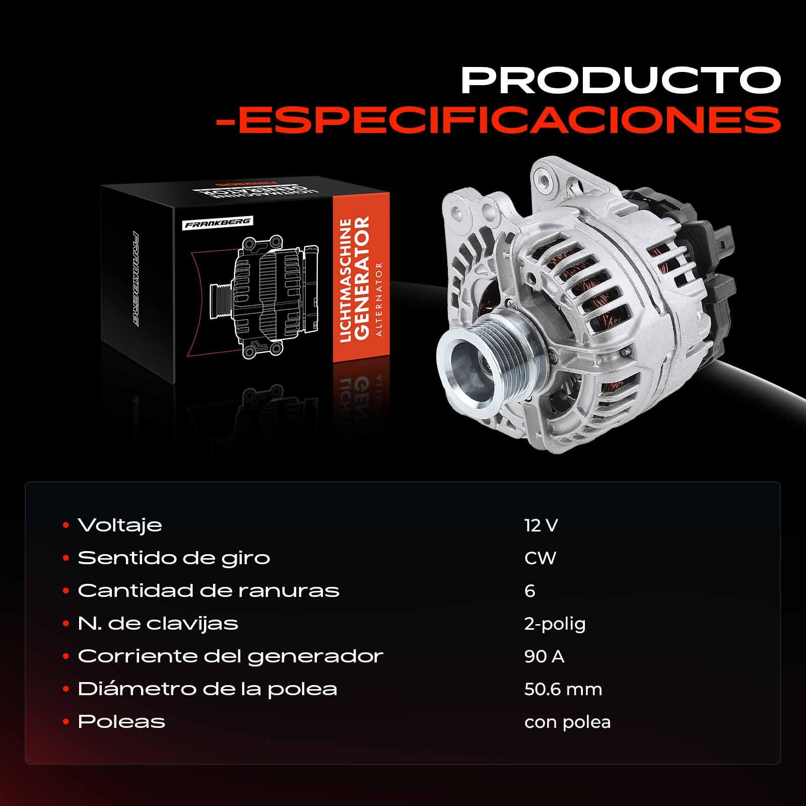 Frankberg Generador alternador 90A 037903025M | 90A, 037903025M; Compatible con: T.r.a.n.s.p.o.r.t.e.r IV Caja 70A 70H 70J 7DA 7DH, Polo 6C1 6R1