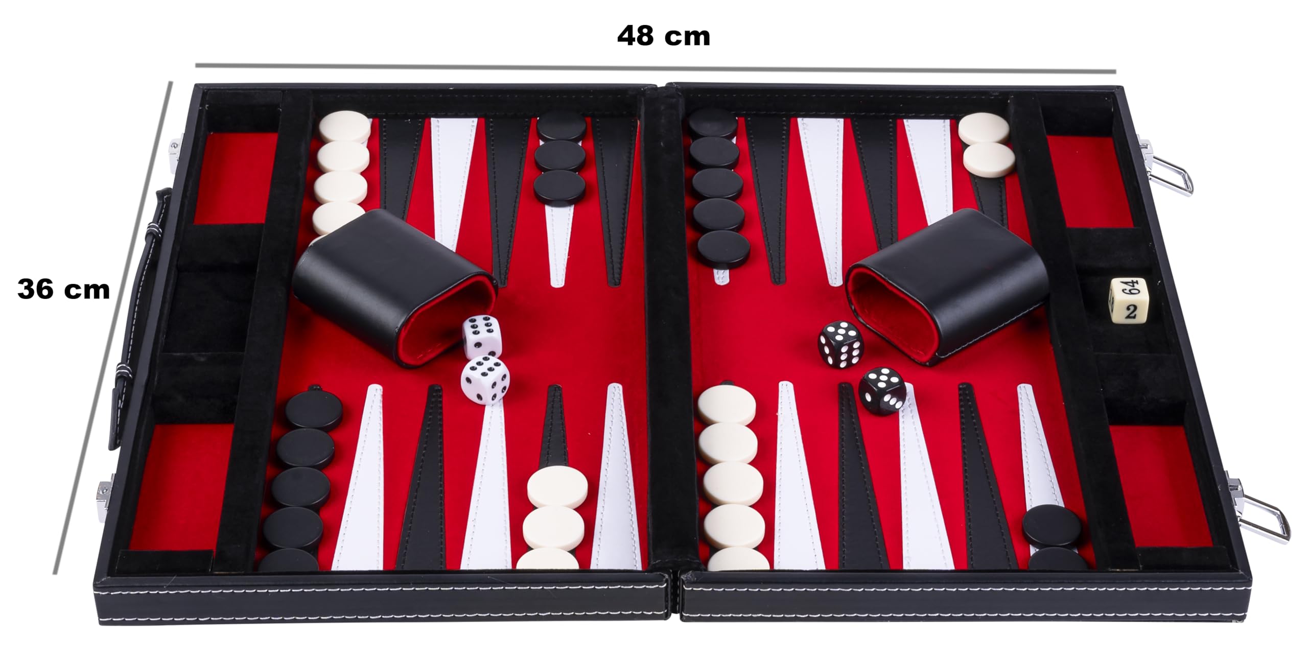 Engelhart - 250516 - Backgammon 15 Pouces - 36 x 48 cm Ouvert - Valise en Simili Cuir & Feutre - Rouge/Noir/Blanc - Jeu de Stratégie - Jeu de Backgammon