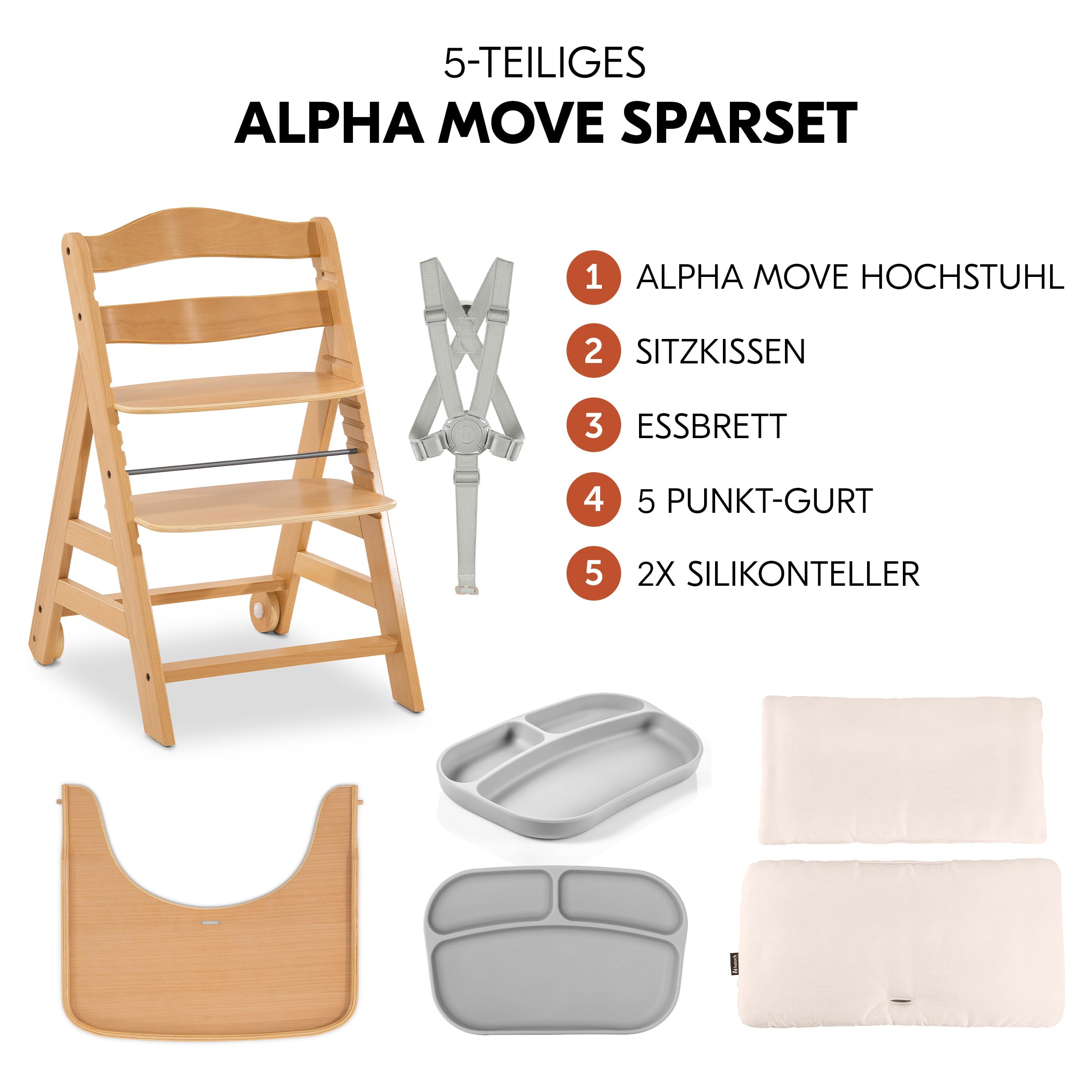 hauck Alpha Move Hochstuhl Set mit Sitzkissen Beige und Essteller