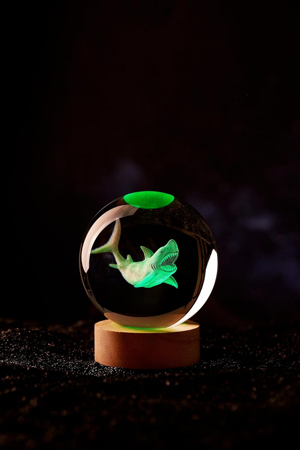 Large Shark Crystal Ball Night Light with Woodern Base, 3D Crystal Lamp 16 Color Changing with Remote Control, Laser Engraved Glass Ball Lamp, Room Decor (Shark) - Image 7
