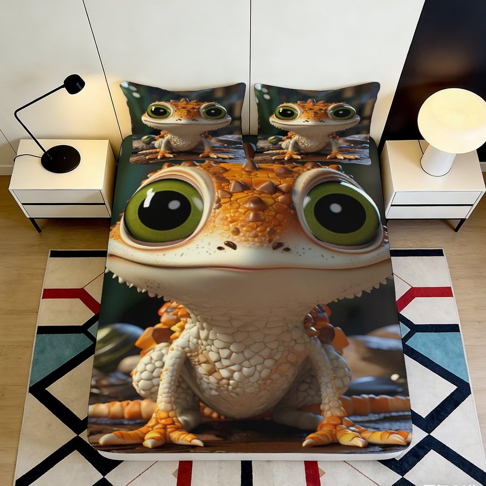 3D Printed Cartoon Frog Fitted Sheet Microfiber Deep Pocket Non-Slip Bedroom Bedding Frog Mattress Fitted Cover Washable 90x200x25cm 90x200x25cm