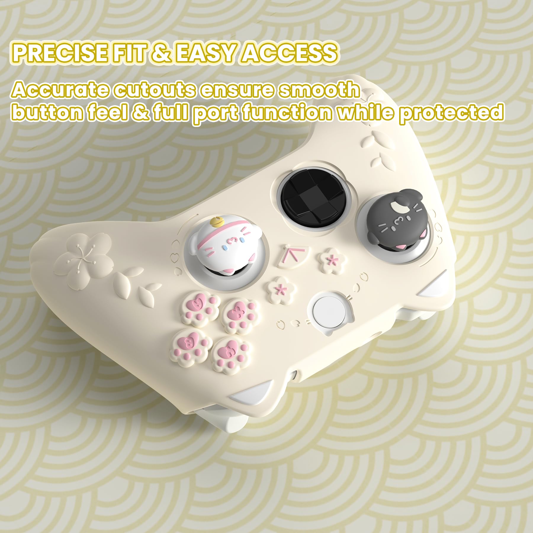 PlayVital Funda de Silicona para Xbox Series X/S Mando - Protector Antideslizante con Tapas para Joystick & Pegatina, Cubierta Suave para Xbox Core Mando - Diseño Gatito Lindo (Amarillo Antiguo)
