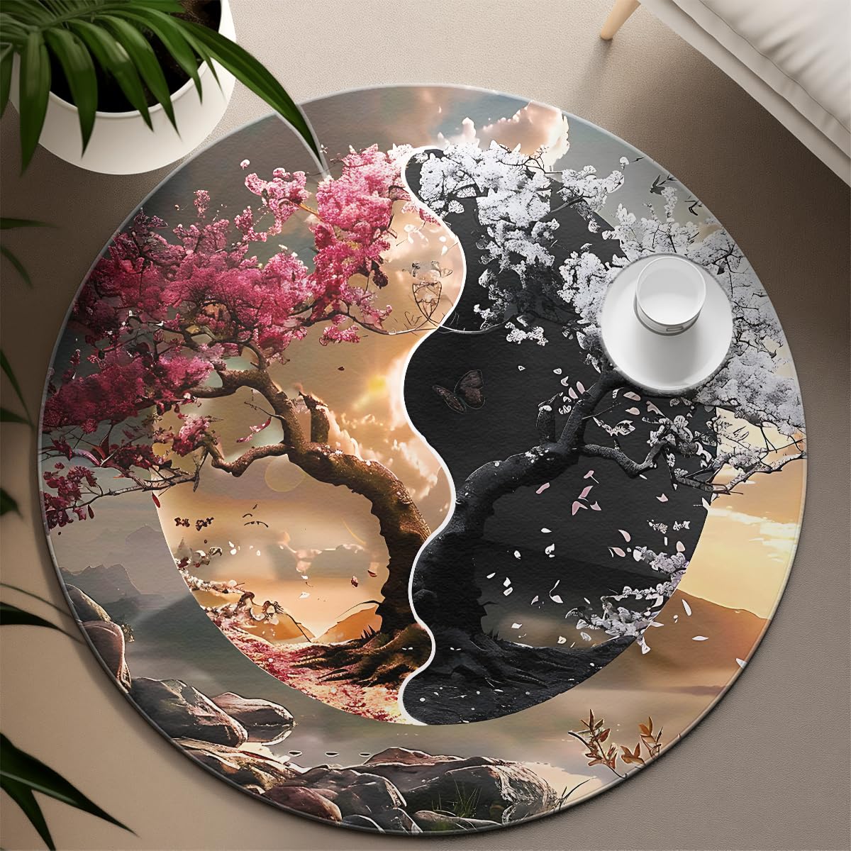 Baum des Lebens Rundteppich 200cm Yin Yang Tai Chi Kreis