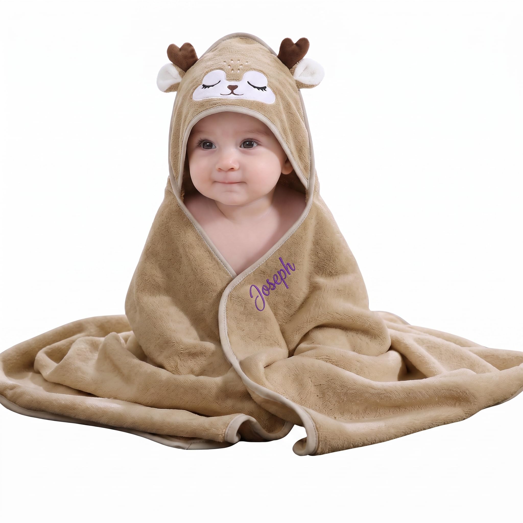 Grovjewfit Personalised Baby Hooded Towel Soft Coral Fleece Baby Bath Towel with Name Bunny Hooded Towel for Boys and Girls Gift for Baby Shower Baby Baptisms Birthdays