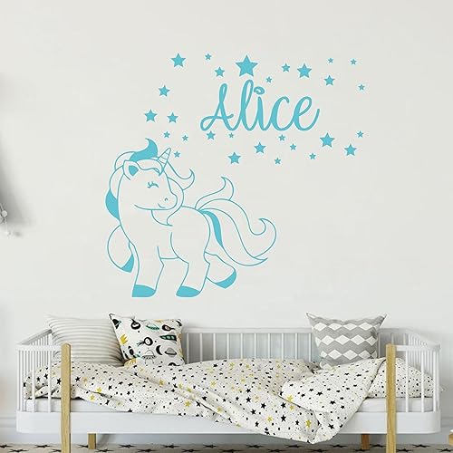 Miniatura 4 de Adhesivo de pared con nombre personalizado con unicornio y estrellas, vinilo personalizado para niños, niñas, niños, dormitorio, cuarto de bebé,