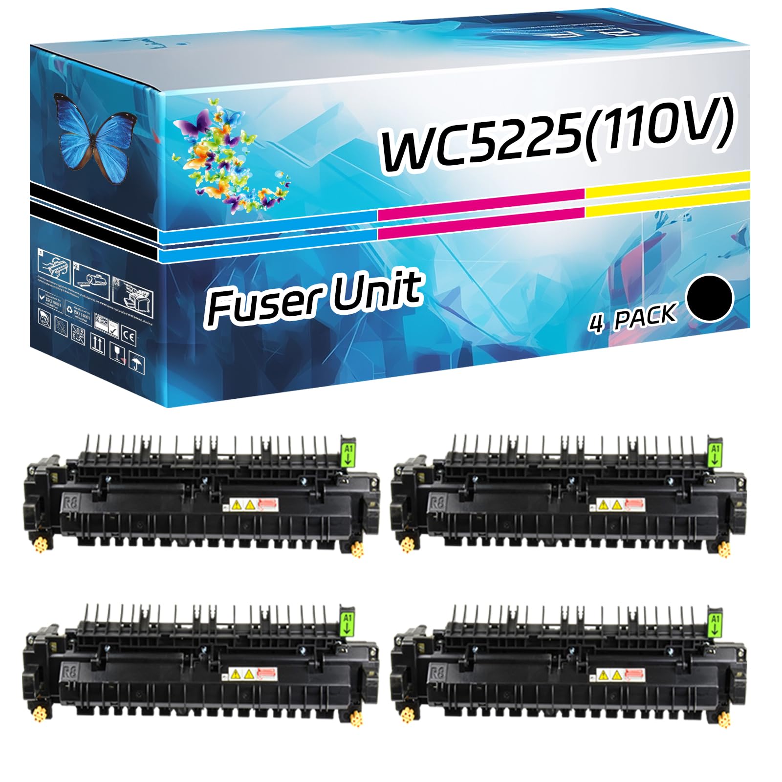 WC5225(110V) Fuser Unit Compatible for Xerox WorkCentre 5222 5225 5230 Printers, High Yield 300000 Pages, with Chip High-Definition Printing (4 Pack Black)