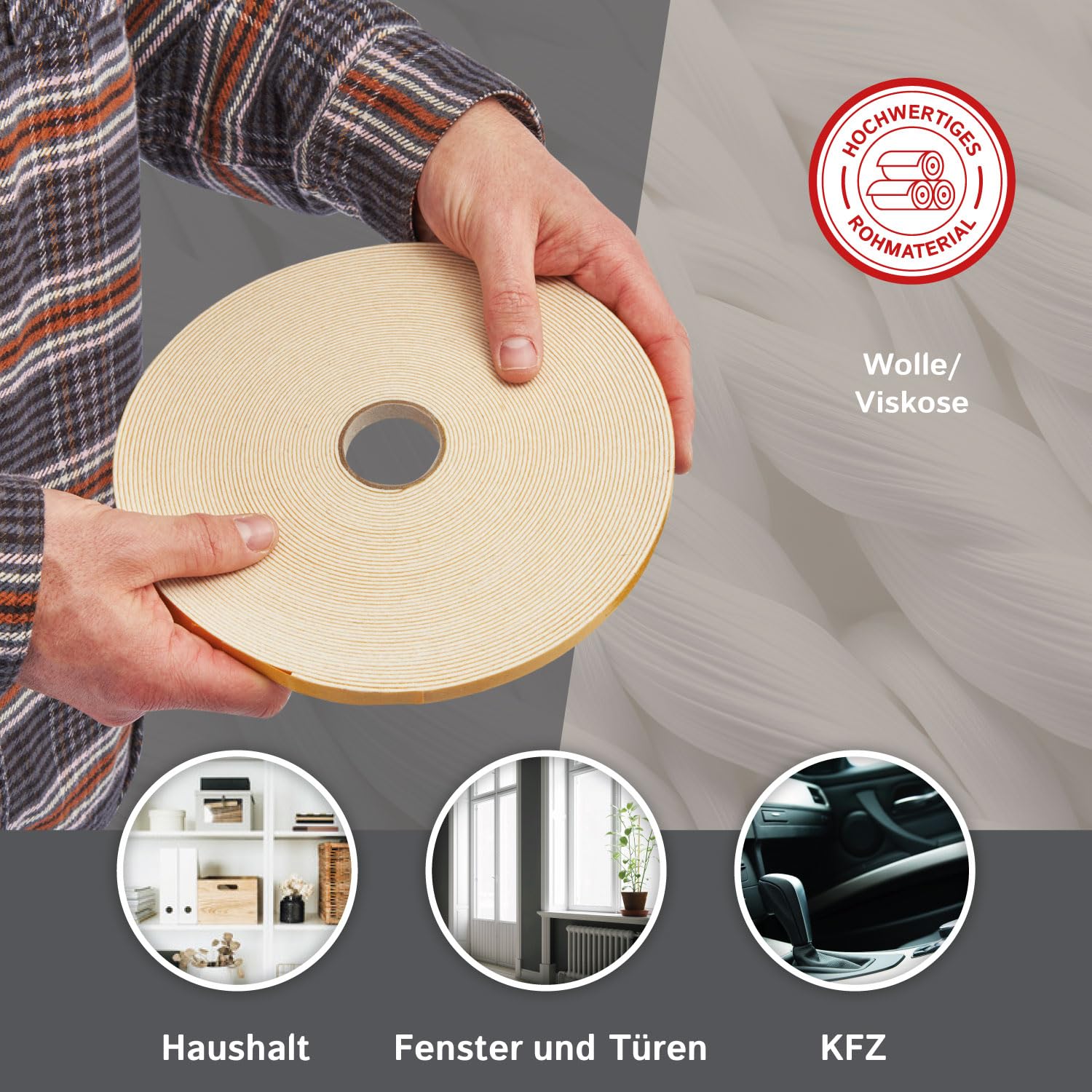 Nastro in feltro autoadesivo largo 50 mm, spessore 3 mm, lunghezza 10 m, bianco versatile, ideale come rotolo di feltro per sedie e mobili pesanti
