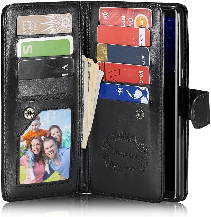 Galaxy Note 8 Case, Joopapa Note 8 Pu Leather Magnetic Wallet Flip Cover Case with ID&Credit Card Holder Slot Built-in 9 Card Slots & Wrist Strap for Samsung Galaxy Note 8 (Black)