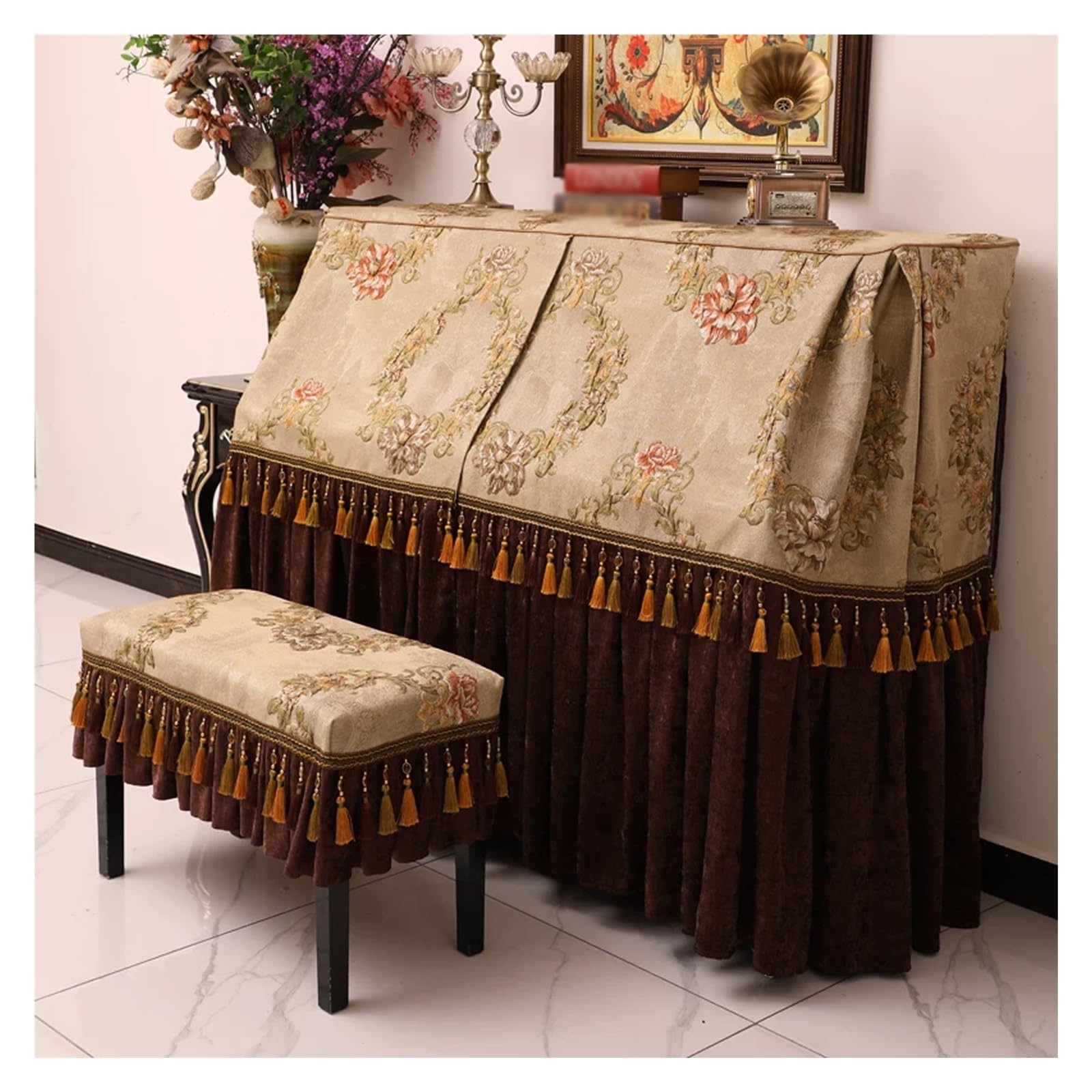 Protezione antipolvere for copertura for pianoforte, copertura completa in stile retrò americano, adatta for pianoforte verticale(Double bench)