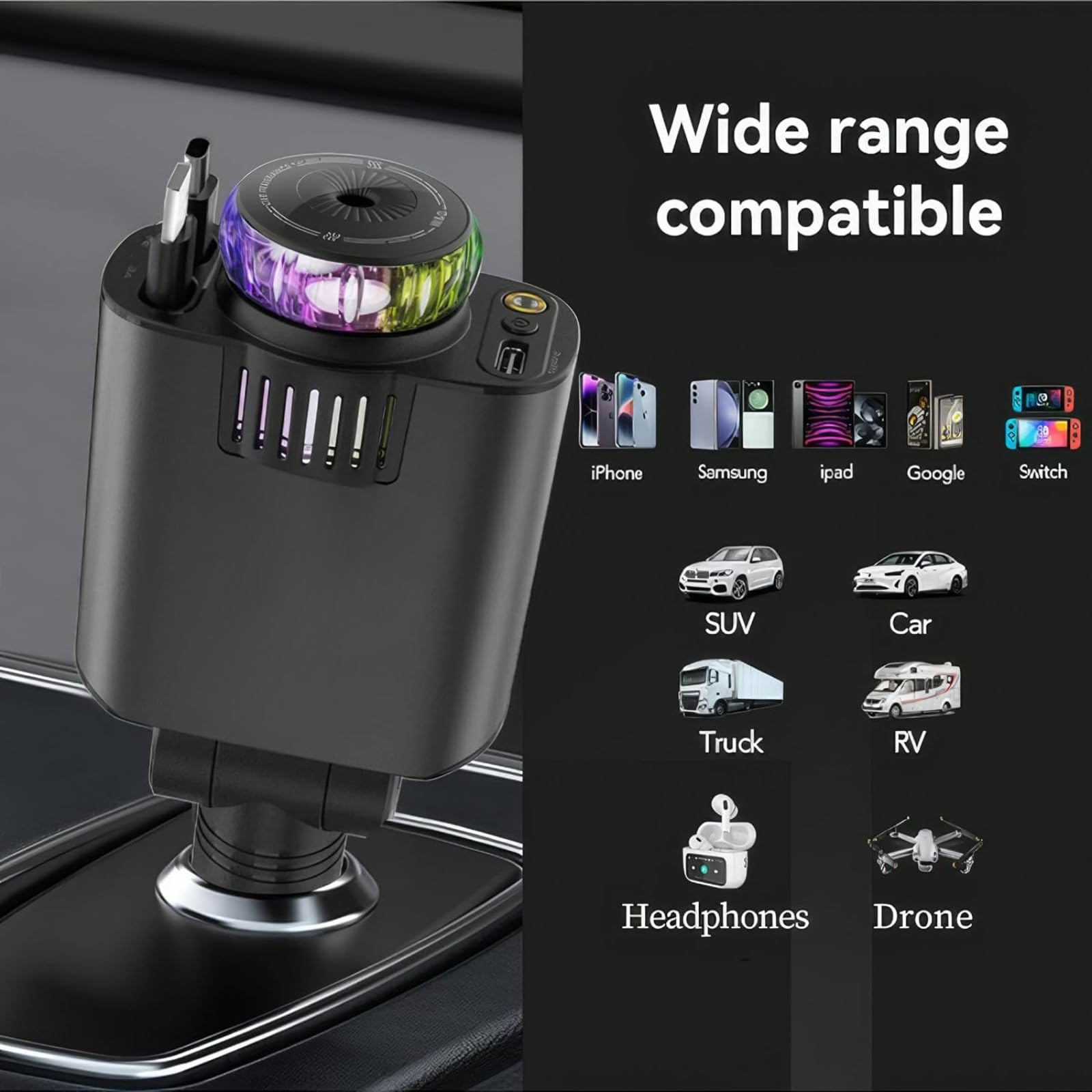 Starlight - Caricabatterie retrattile da auto USB-C da 120 W con aromaterapia, adattatore per accendisigari a ricarica rapida per iPhone 16/15/14/13/12/11, accessorio essenziale per auto, regalo per