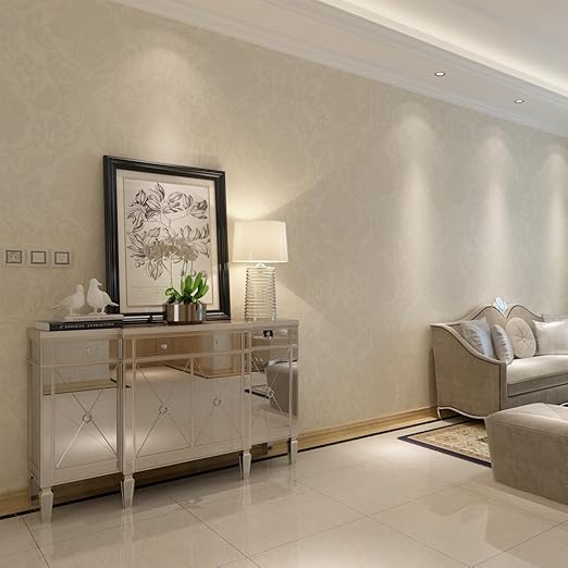 Amazon ハンメロ Hanmeroリビング 部屋 ふすま Diy リフォーム用おしゃれなダマスク壁紙 レリーフ のりなし はがせる フリース 1ロール 53cm 10m ベージュ 壁紙