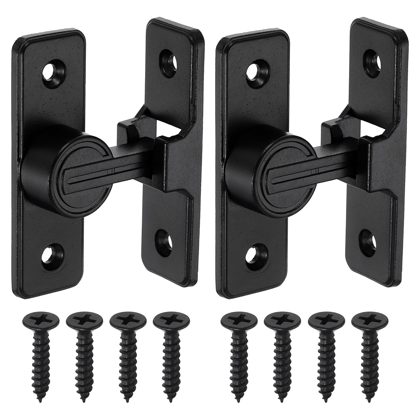 sourcing map 2Pcs Barn Door Lock, 90 Degree Flip Barn Door Lock for Single Hinged & Sliding Doors, Zinc Alloy Sliding Security Latch with Screws for Garden Bathroom Garage, Black