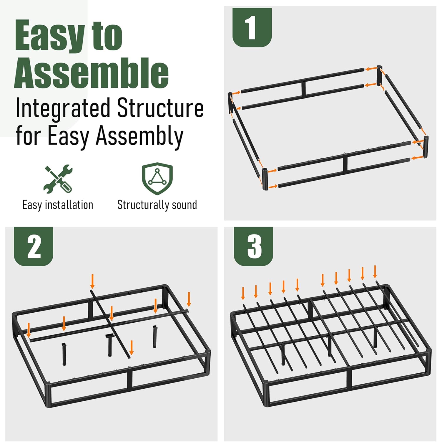 Full Bed Frame Platform,14" Metal Platform Bed Frame Full,Heavy Duty Steel Slat Mattress Foundation,No Box Spring Needed, Black - Image 8
