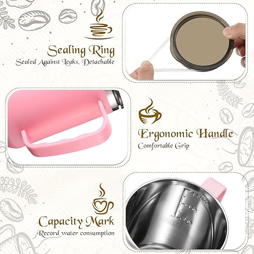 Miniatura 10 de Paquete de 6 tazas de café con asa y tapa, taza de viaje de café de 17 onzas, taza de café aislada de acero inoxidable, taza de café de doble pared