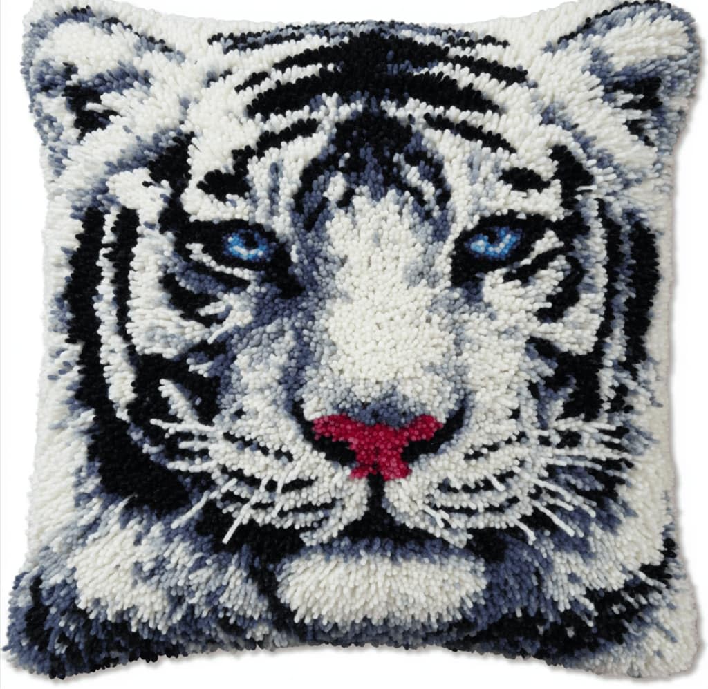 Kitquiver Latch Hook Kits for Adults Tiger Rug Cover Pillowcase Beginner DIY Needlework Embroidery Kits Handmade Set Craft Sofa Home Decor 43X43Cm