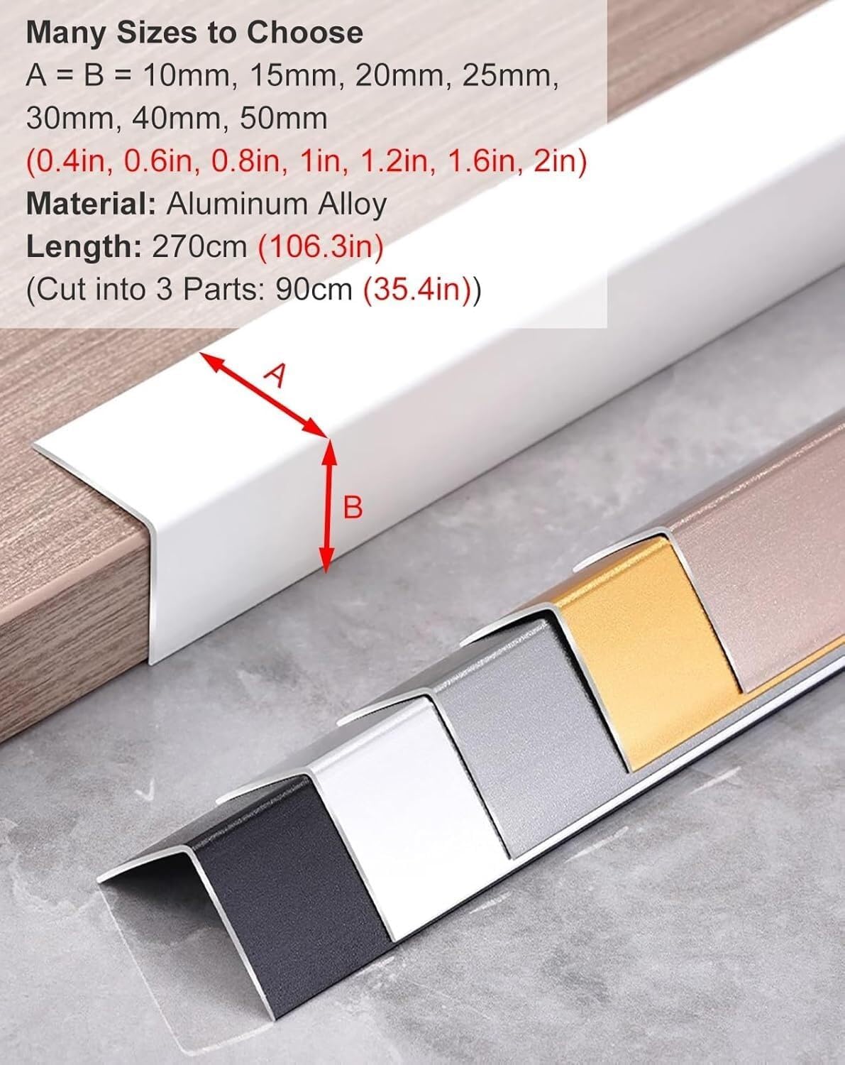 Metal Transition Strip Right Angle, Wood Tile Marble Floor Edging Trim Strip, TV Wall/Door Frame Edge Protective Cover Decoration Bar(Rose Gold,10mm (0.4in) Wide)