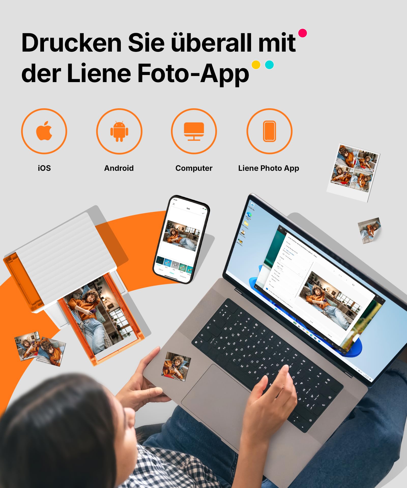 Liene Amber M110 Mini Fotodrucker Thermosublimation Bluetooth 10x15 cm Fotopapier