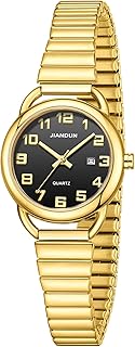 JIANDUN Waterproof Petite Gold Watch,Classic Women's Elegant with Watch,Stainless Steel Expansion Band, Water Resistant
