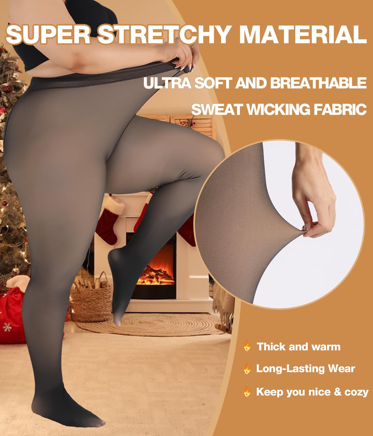 MERYLURE Collants doublés en polaire pour femme, grande taille, faux translucide, couleur peau, leggings d'hiver chauds, collants thermiques épais