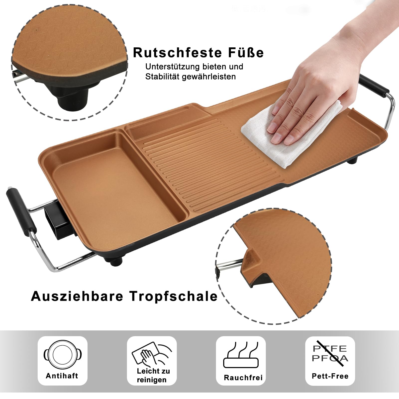 AEWHALE 3-in-1 Grillplatte Elektrisch, 2000 W, Tischgrill Elektrisch für Drinnen und Draußen mit Antihaftbeschichtung, für 6 Personen, Leicht zu Reinigen