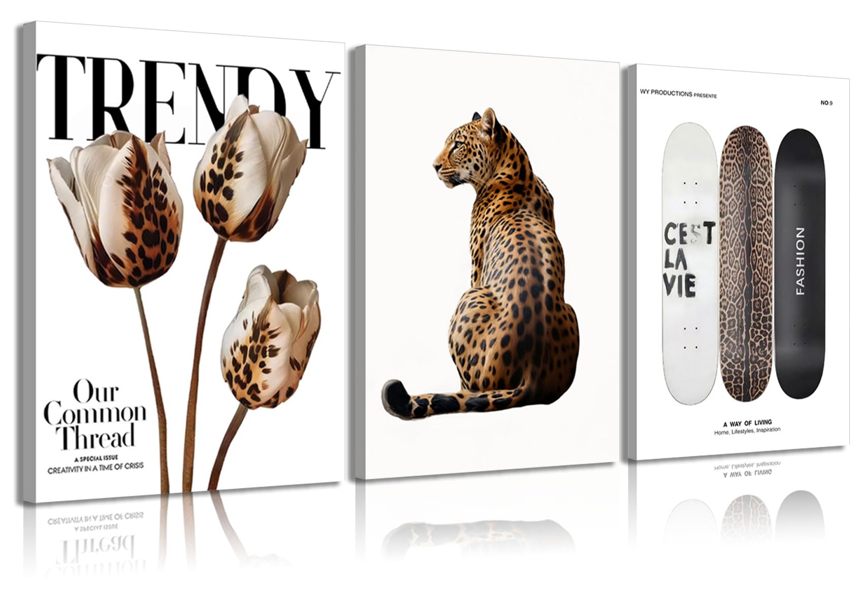 Set of 3 Framed Canvas Prints with Trendy Leopard Print - Wall Art for Bedroom, Apartment, Dorm, Living Room - 16x24 Inches — image 1