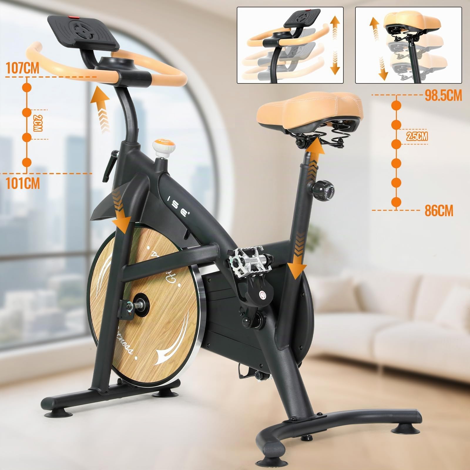 ISE Velo d Appartement Silencieux avec Résistance Magnétique Réglable, Vélo d'appartement avec Écran LCD, Réglable en Guidon et Siège Confortable, Pour Entraînement Cardio à la Maison, Capacité 130KG