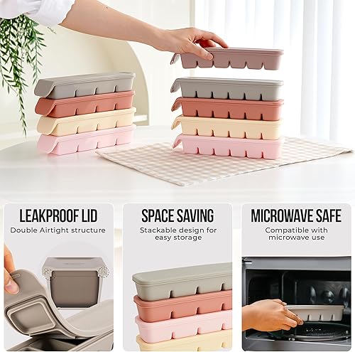 Miniatura 5 de Bandeja doble hermética delgada de varios cubos (6 cubos, rosa pastel)