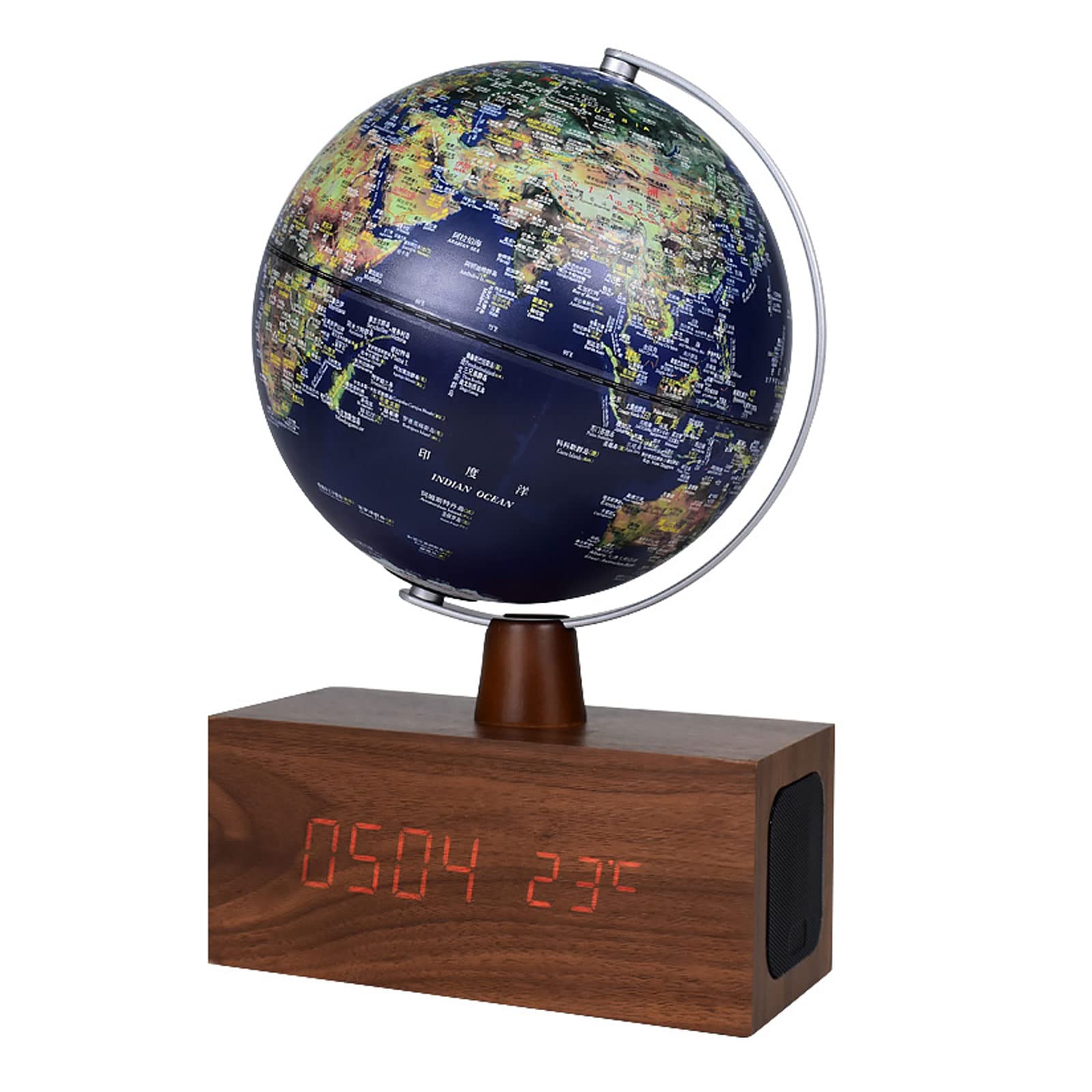 Globo Terráqueo 4 w 1 świecąca kula świata, z Bluetooth, audio, zegar, inteligentna lampa stołowa, 20 cm, światowa kula LED, podwyższona ulga, do sypialni, łatwa do odczytania