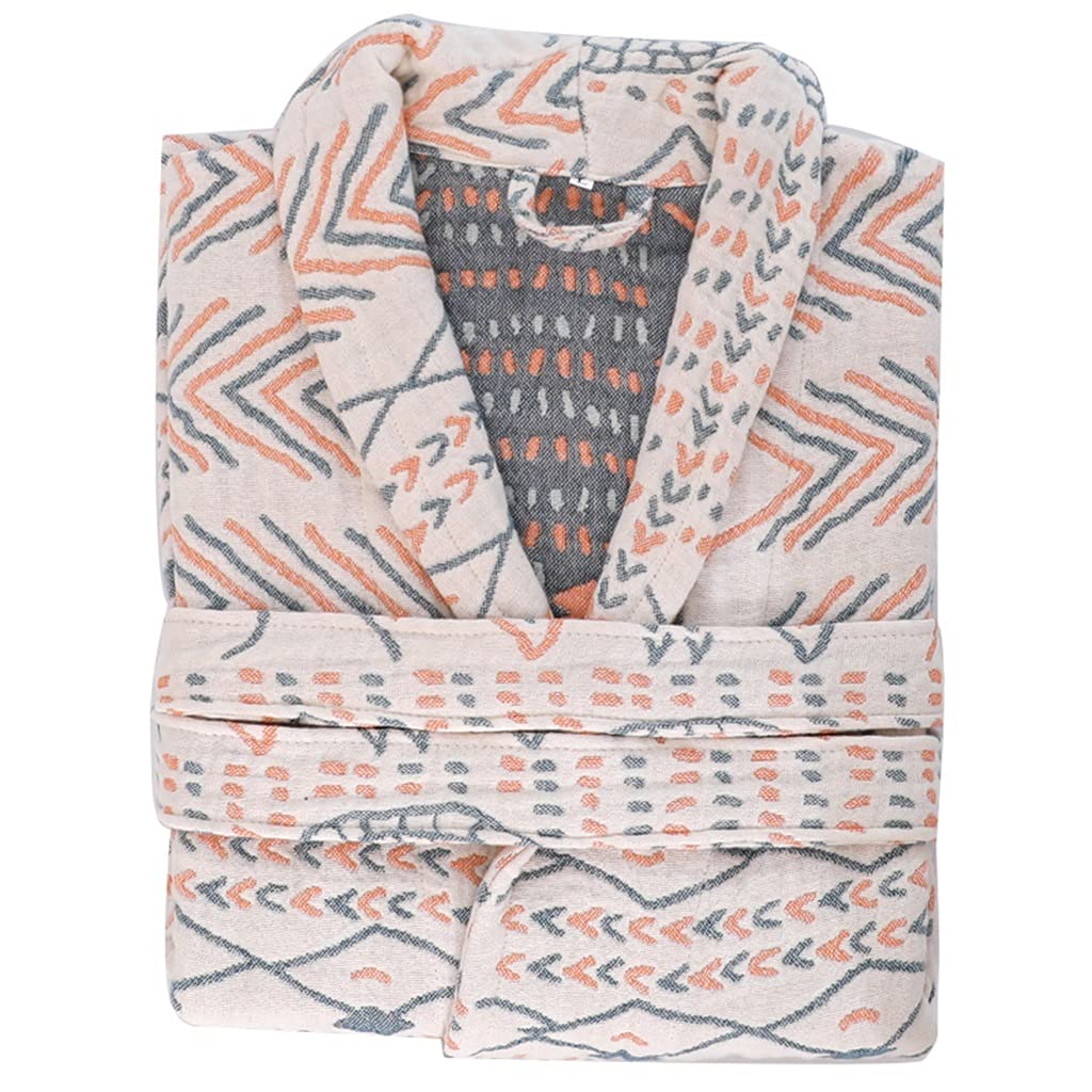 XUEMML Mens Cotton Robes Big and Tall，Comfortable Loungewear and Nightwear，Kimono Robe 4 Layers of Gauze Shower Pajamas (Color : White, Size : Large)