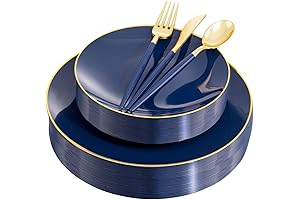 Liacere 150PCS Fancy Paper Plates & Gold Silverware