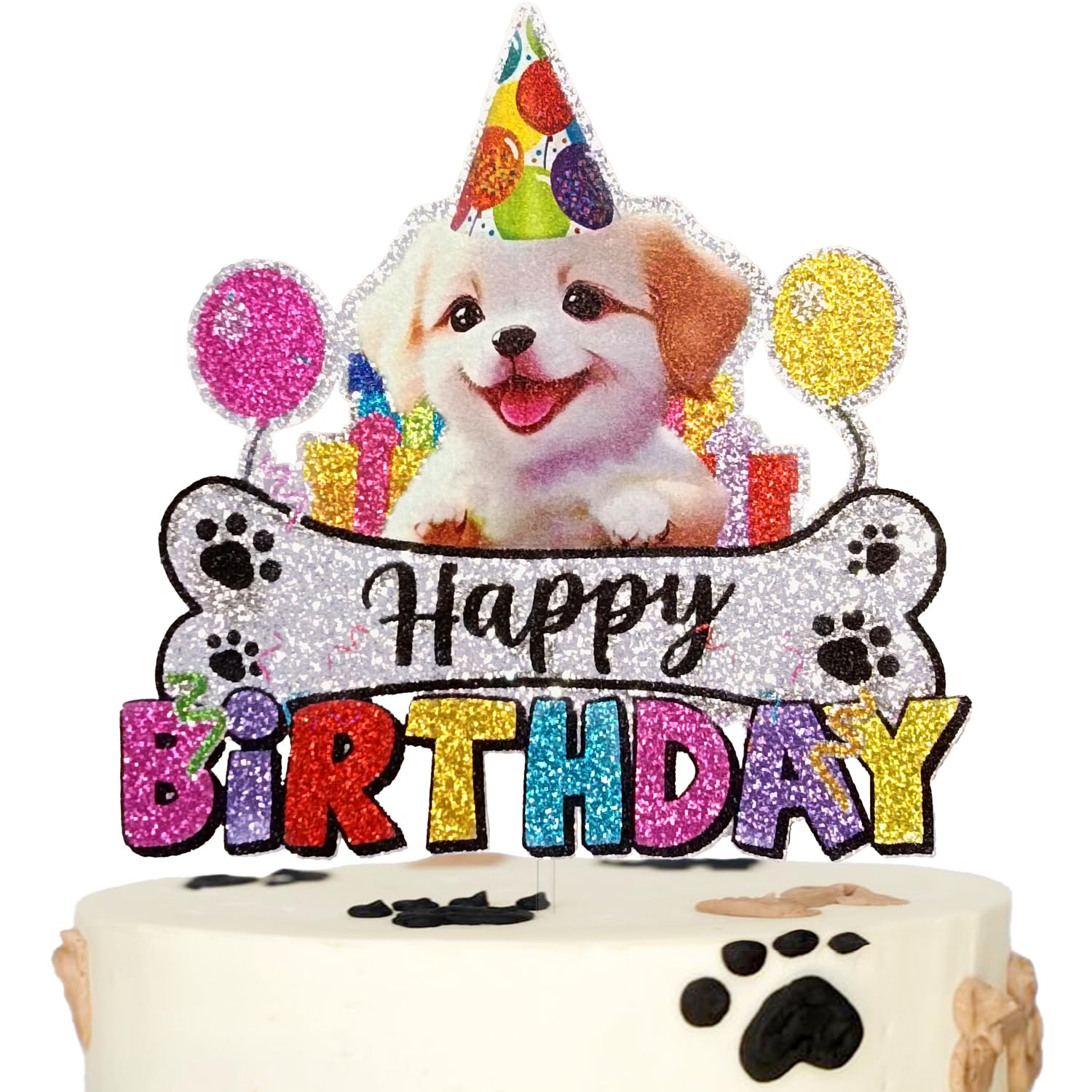 Decoración Para Tarta De Cumpleaños 16 Para Perro - Incluye Palo, Cartulina Glitter, Ideal Para Fiestas Temáticas De Mascotas