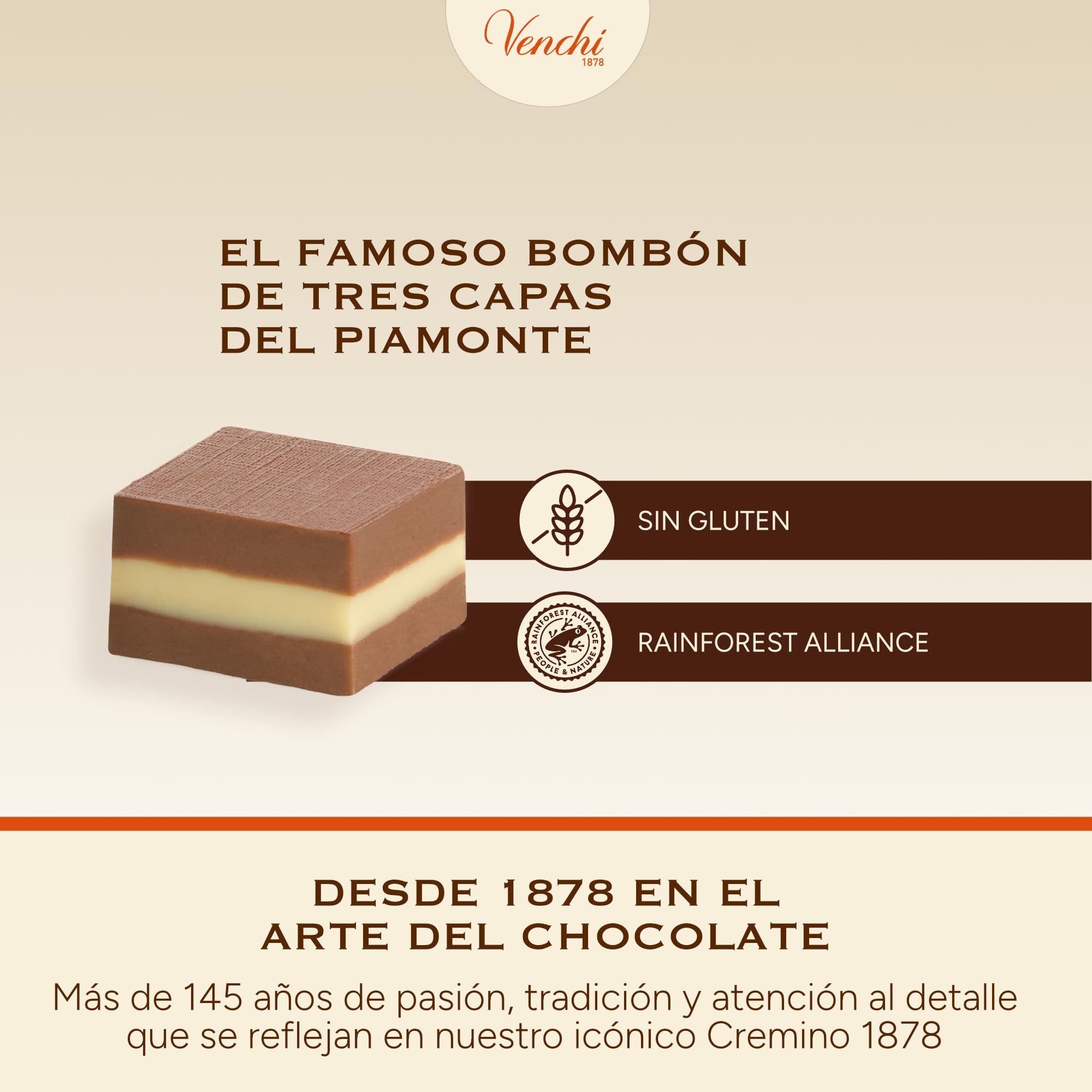 Venchi - Cremini 1878, Bombones de Triple Capa con exclusivamente Pasta de “Avellana Piamonte IGP” y Almendra, 1 kg, Sin Gluten, Sin Colorantes y Sin Conservantes
