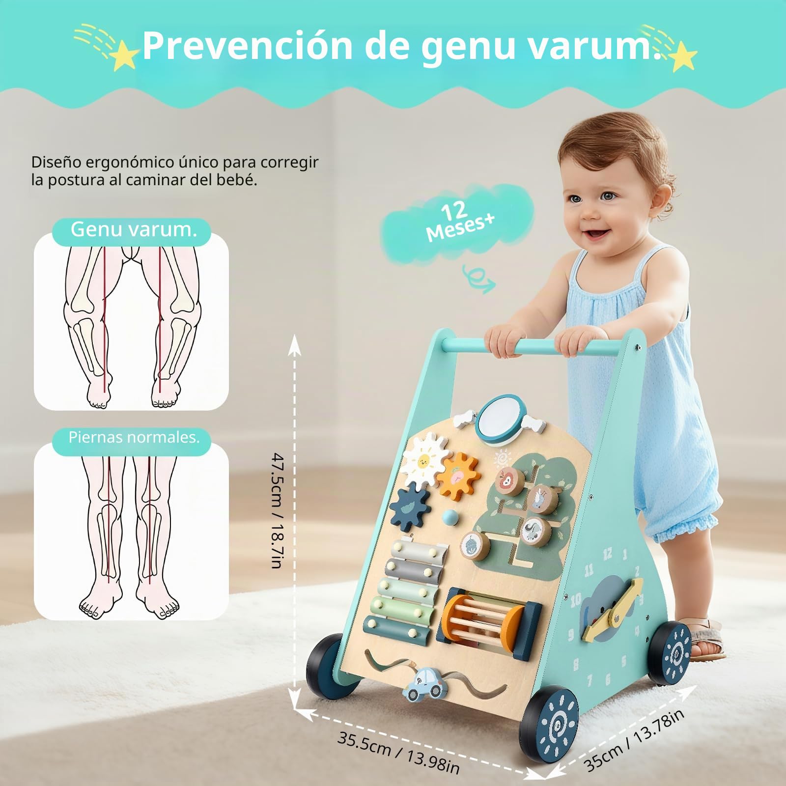 Andador de Madera para Bebé - Andador Multifuncional con Juguete de Motricidad - Juguete de Aprendizaje Montessori con Asa - 8 Zonas de Juego Diferentes - Regalo para Niños y Niñas a Partir de 1 Año
