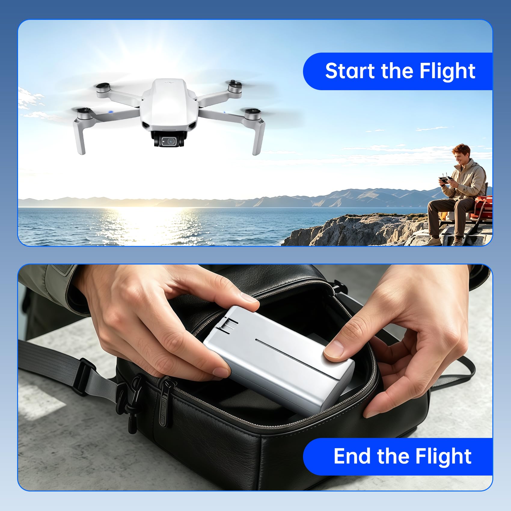 Fantayso Mini 2 Batteria 2400mAh Intelligente Batteria di Volo 2 Pacchetti, 31 Minuti Max Tempo di Volo per DJI Mini 4K Series