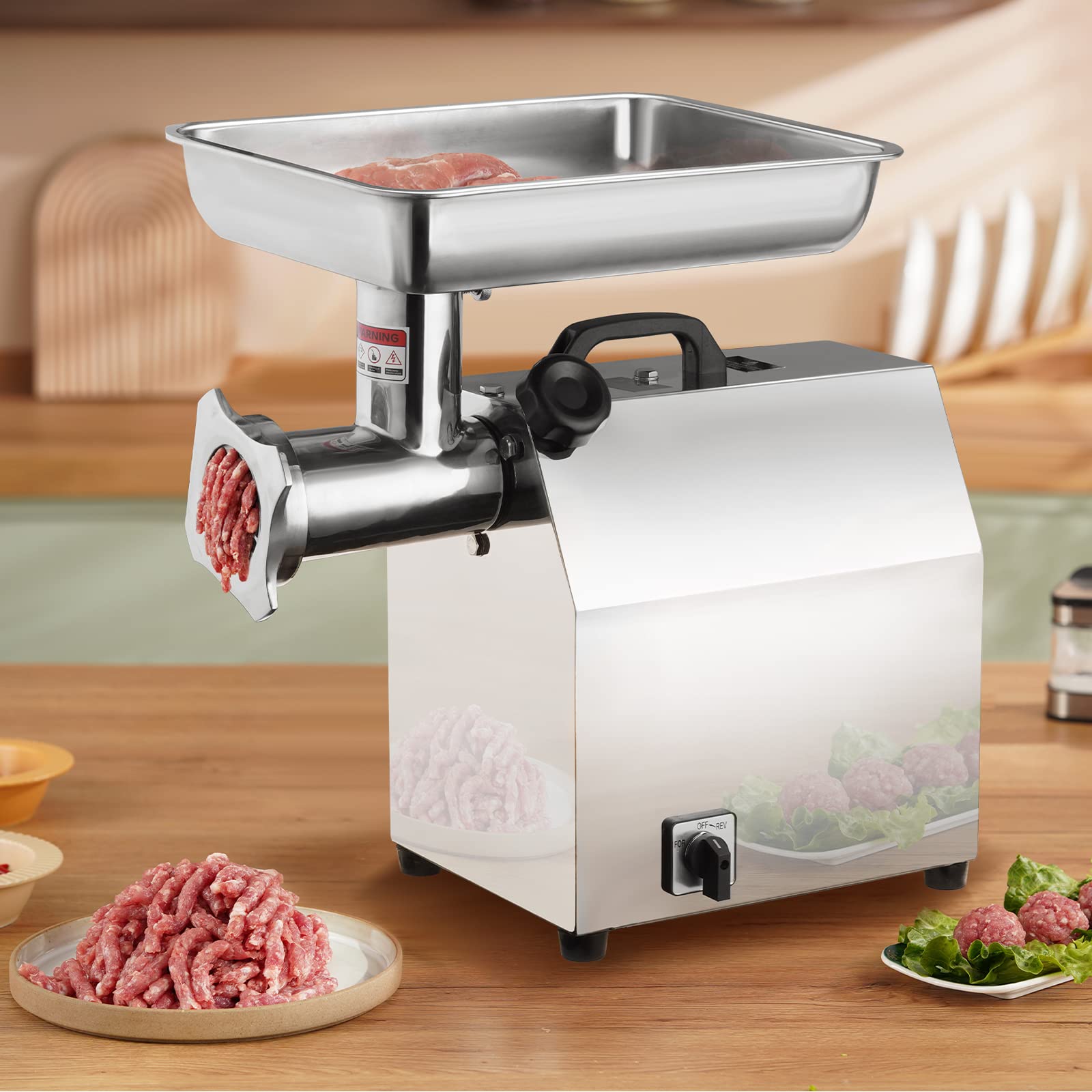VEVOR Picadora de Carne 1100W Picadora Eléctrica Multifuncional 360 kg/h con 2 Cuchillas 2 Placas de Picado Empujador de Salchichas de Acero Inoxidable para Picar Rápidamente Carne Cebolla Ajo Hierbas