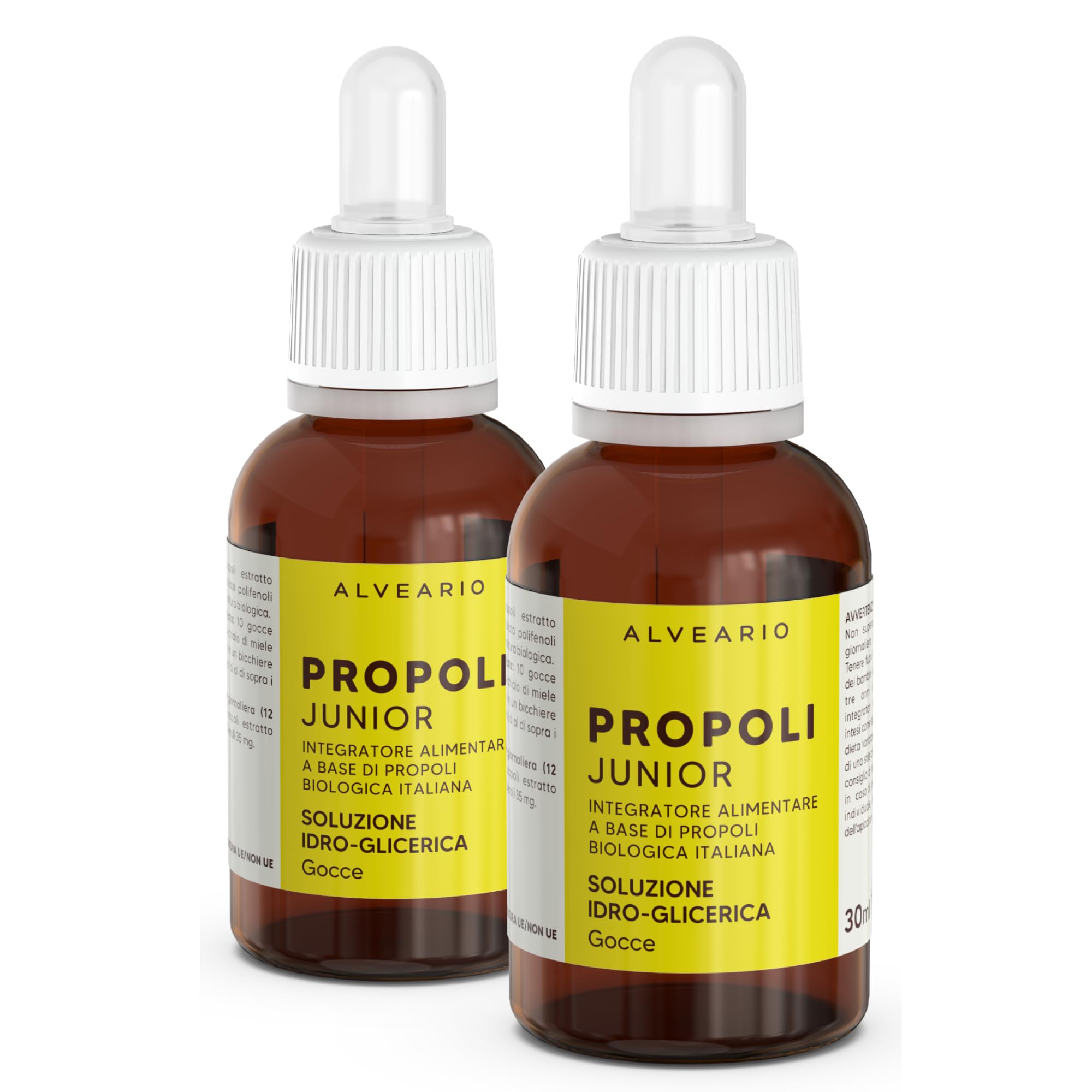 ALVEARIO - Propoli Junior Integratore Alimentare a base di propoli Biologica, adatto ai bambini, sollievo per mal di gola forte, tosse grassa, tosse secca e raffreddore 2 x 30 ml