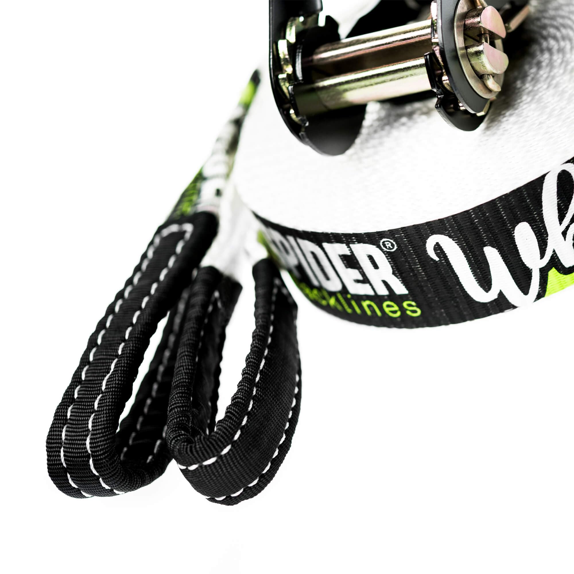 SKS01 - Slackline Kit White Line - Tendeur à Poignée Ergonomique, Sac de Rangement - Slackliners Dèbutant et Intermédiaire - Sangle Longueur 15 m