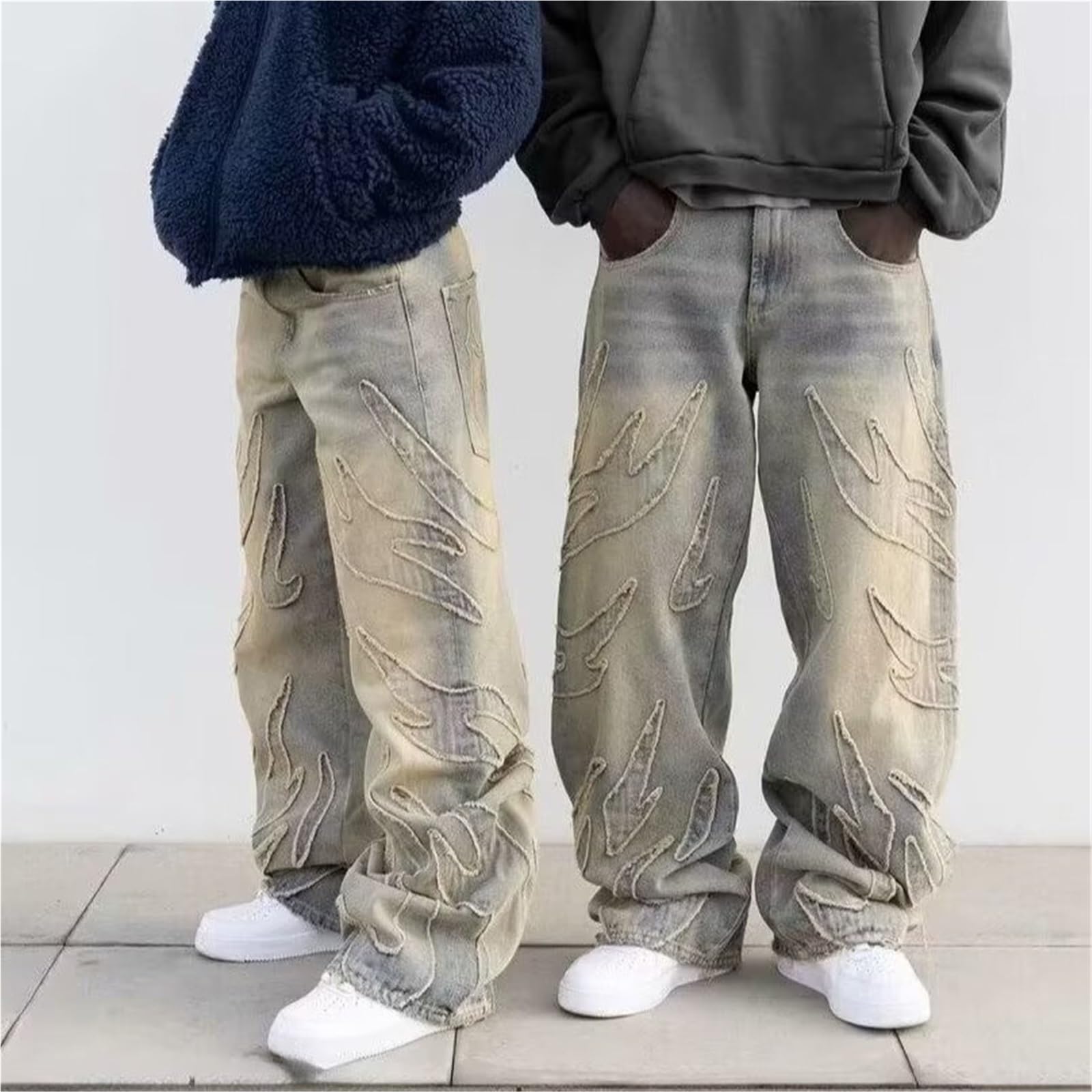 Spodnie Baggy dla mężczyzn, Jeansy hiphopowe, Spodnie Baggy z wysokim stanem, Spodnie jeansowe z nadrukiem, Luźne szerokie nogawki, Streetwear, Spodnie casualowe