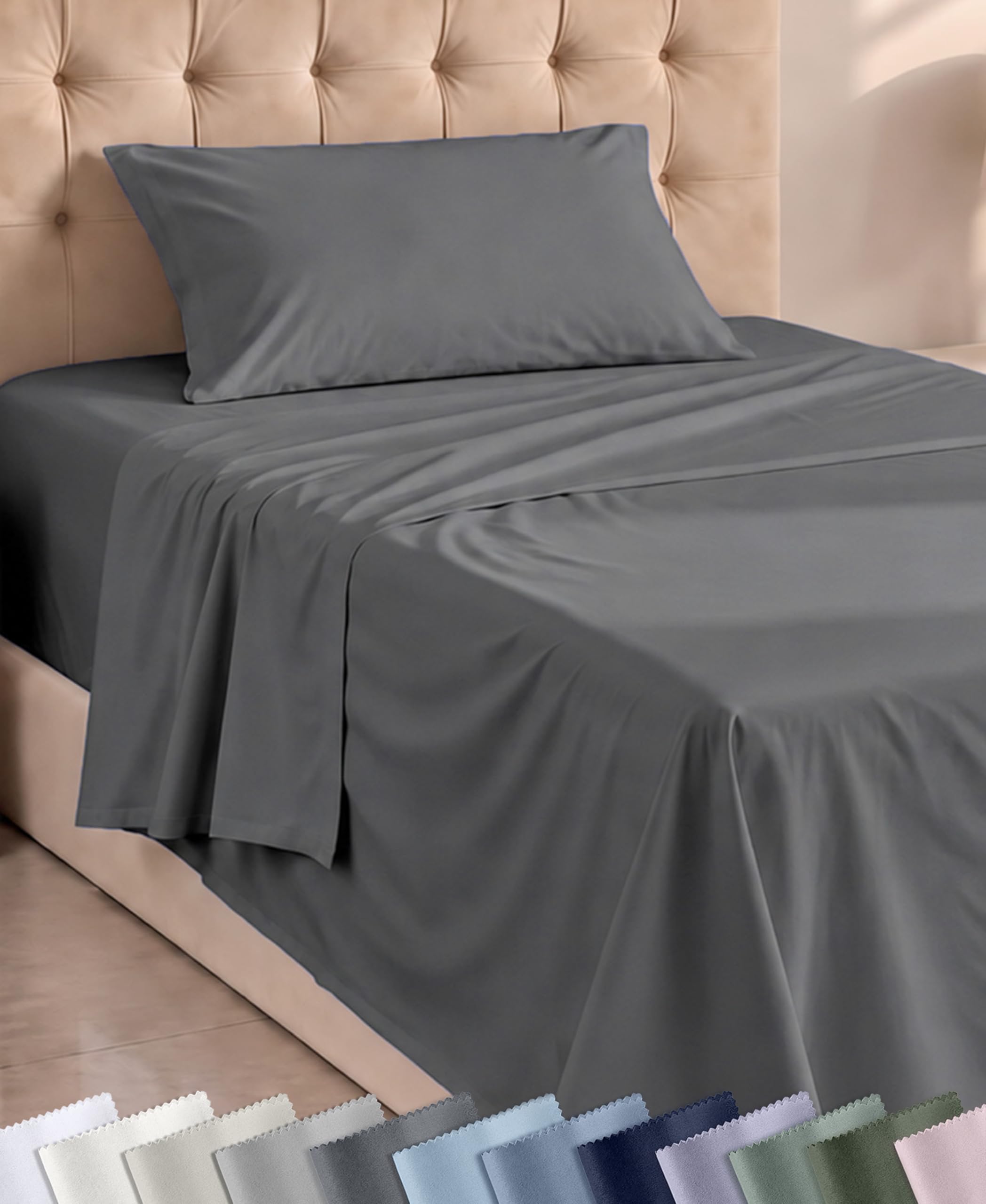 Soft 100% Cotton Extra Long Twin Sheets, 3 Pc Set, Grey