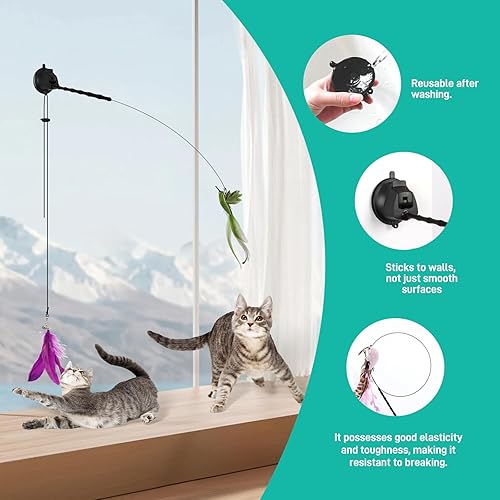 Miniatura 6 de Juguetes interactivos para gatos para interiores aburridos para gatos adultos con ventosa, juguete para gatos, simulación de pájaros, juguetes de