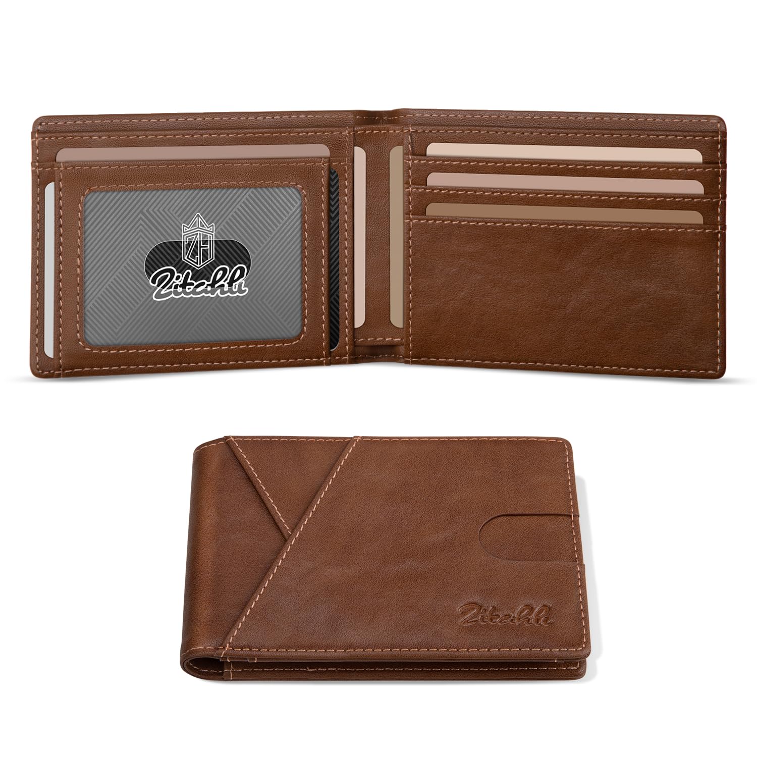 Zitahli Bifold Wallets for Men, Slim RFID Leather Card Holder Cash Pocket | Minimalist Front Pocket Design, Holds 11 Cards, RFID Protection, Gifts for Men on Birthdays, Father’s Day, and Christmas
