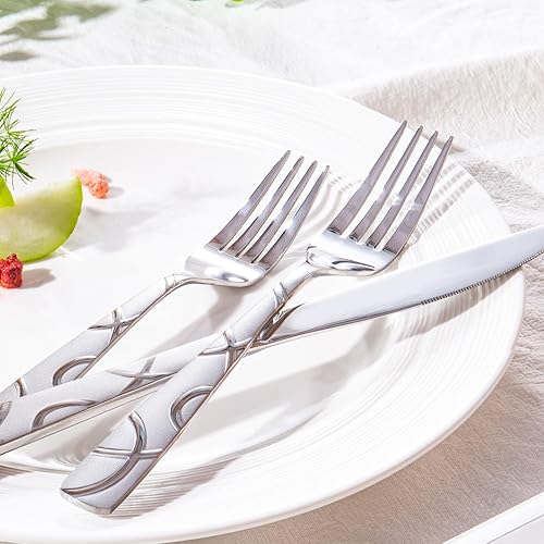 Miniatura 5 de HIKAA Juego de 60 piezas de cubiertos de acero inoxidable, juego de cubiertos modernos para la cocina, juego de cubertería con espejo pulido con