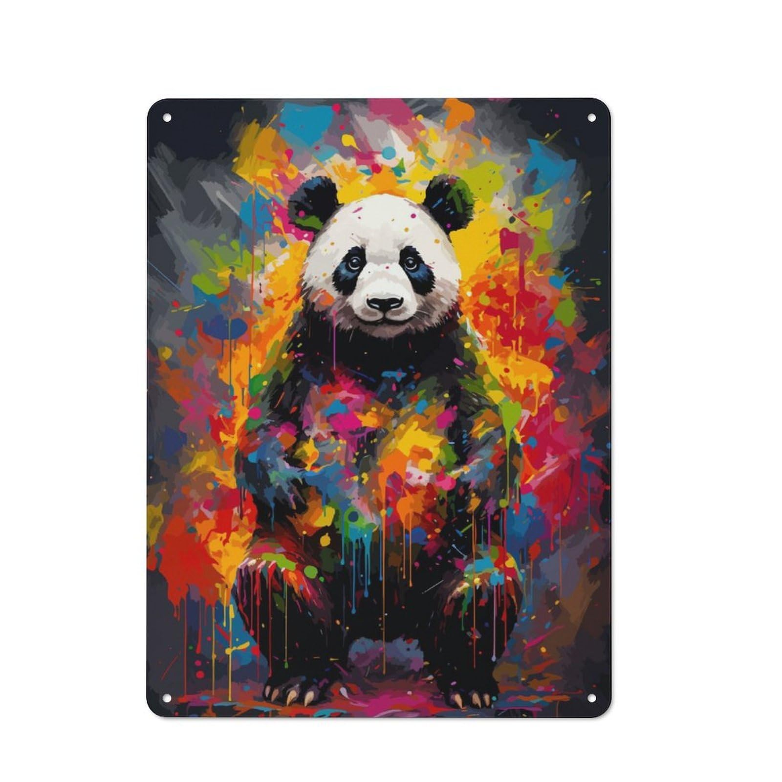 Junmoney Panda Animal Painting Tin Wall Plaque 40X30cm With For Pub Or Café, For Collectors Of Retro Metal Wall Decor