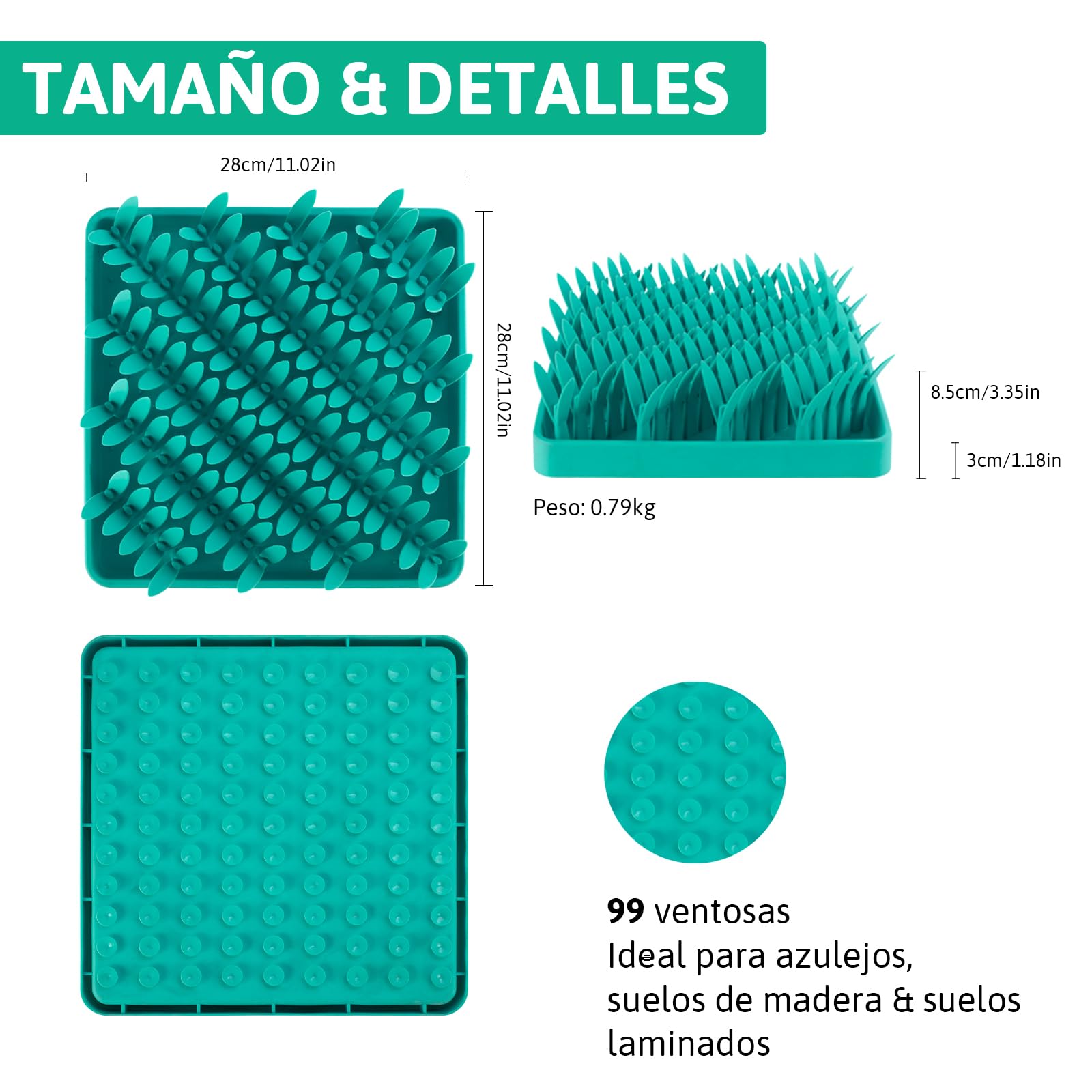 PEGGY11 Alfombrilla Lenta para Perros y Gatos 28×28cm, Esterilla de Alimentación de Silicona Estilo Césped 3D, Alfombra Olfativa Antideslizante con Ventosas, Fácil de Lavar para Mascotas